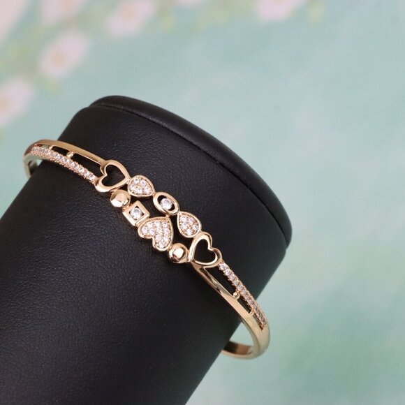 Rose Gold Heart Charm Bangle with Cubic Zirconia Accents, XPBL0602 - Picture 6 of 12